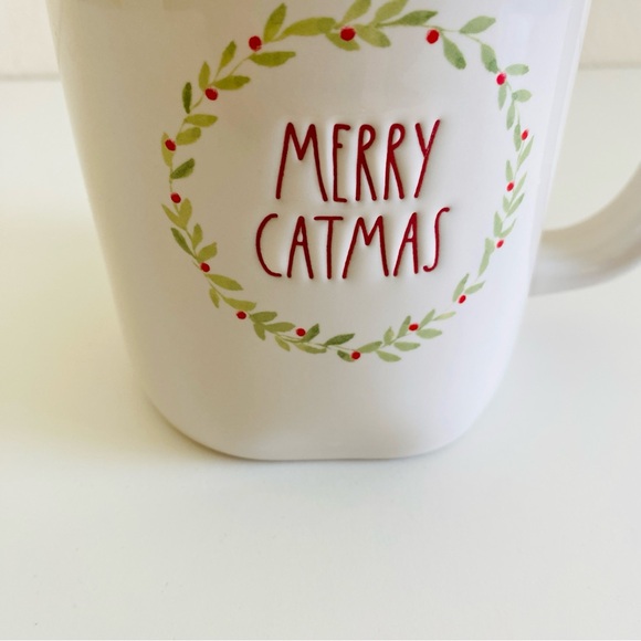 Rae Dunn Christmas Mug Merry Catmas with Wreath Green Interior - Picture 2 of 9